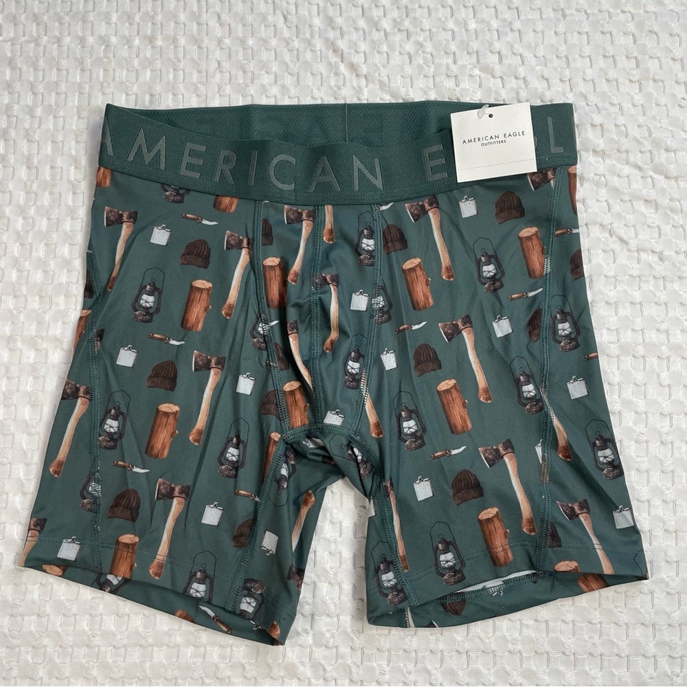 American Eagle Flex Boxer Briefs Small Men’s NWT Lumberjack Axe Wood Green